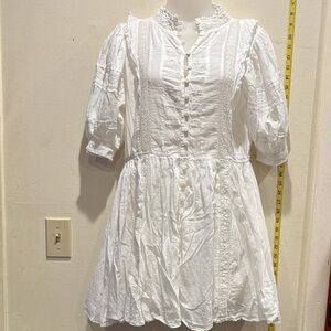 MNG White Lace Button-Down Dress